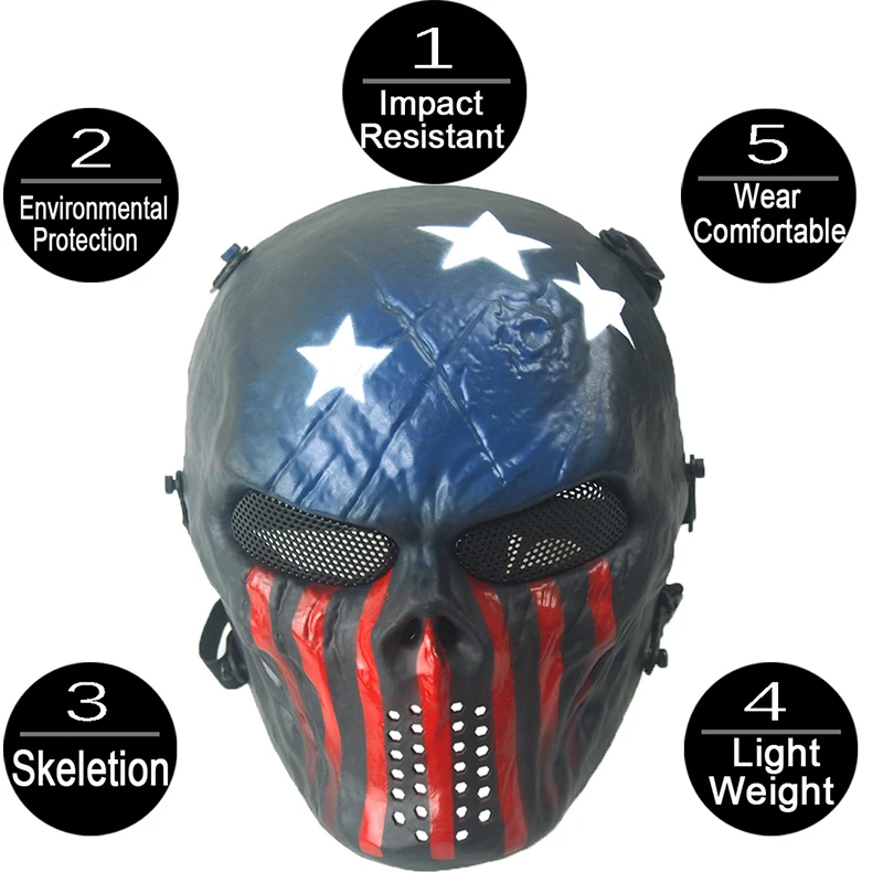 Militare tattico Airsoft Paintball maschera protettiva Phantom Camouflage Cosplay Wargame Mask attrezzatura da caccia con fionda all\'aperto