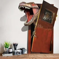Dinosaur Breaks The Door Creative 3D Wall Sticker Living Room Bedroom Decoration Wallpaper Decals Kids Rooms Decor Stickers