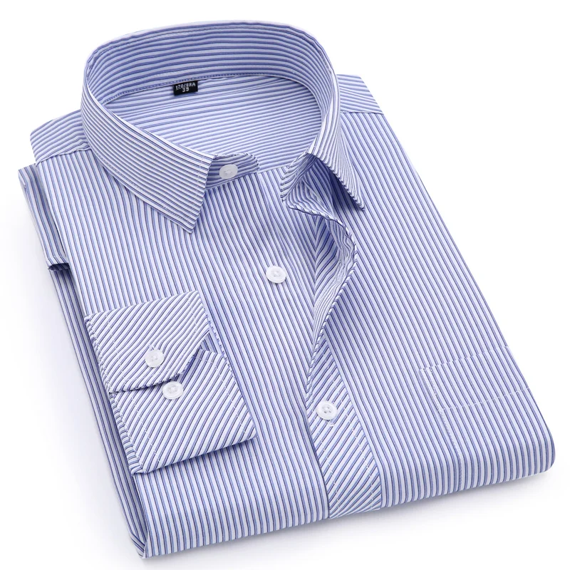 Plus Large Size 4XL 2024 Brand New Mens Business Casual camicia a maniche lunghe camicie classiche a righe maschili Social Dress viola blu