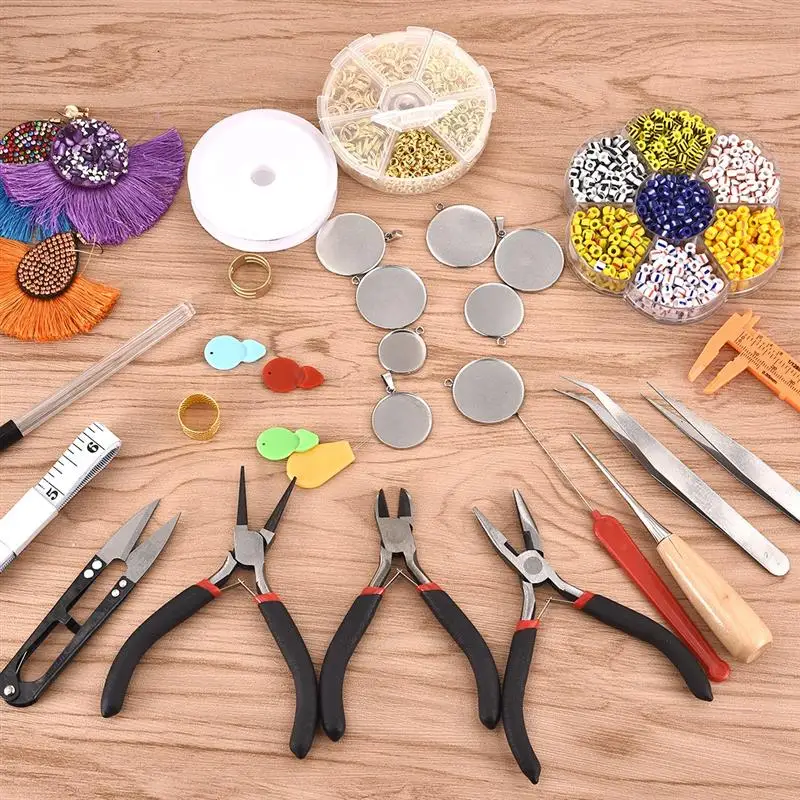 21pcs DIY Jewelry Making Kit Pliers Jewelry Tools Set Flat Nose Pliers Wire Cutter Pliers Rings Scissor Beading Needles Tweezer