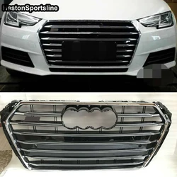 For Audi A4 B9 S4 Sline 2017-2019 Chrome Frame Black Front Bumper Sport Hood Racing Grill Grids Car Accessories S4 Style