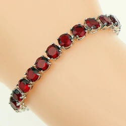 Bridal Red Garnet White Zircon Created jewelry 925 Silver Jewelry Link Chain Bracelet 21cm For Women Free Gift Box