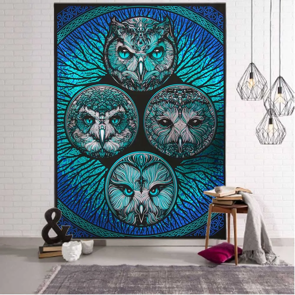 

Owl Art Tapestry Psychedelic Animal Print Wall Hanging Boho Aesthetic Room Decor Living Room Bedroom Background Wall Decor