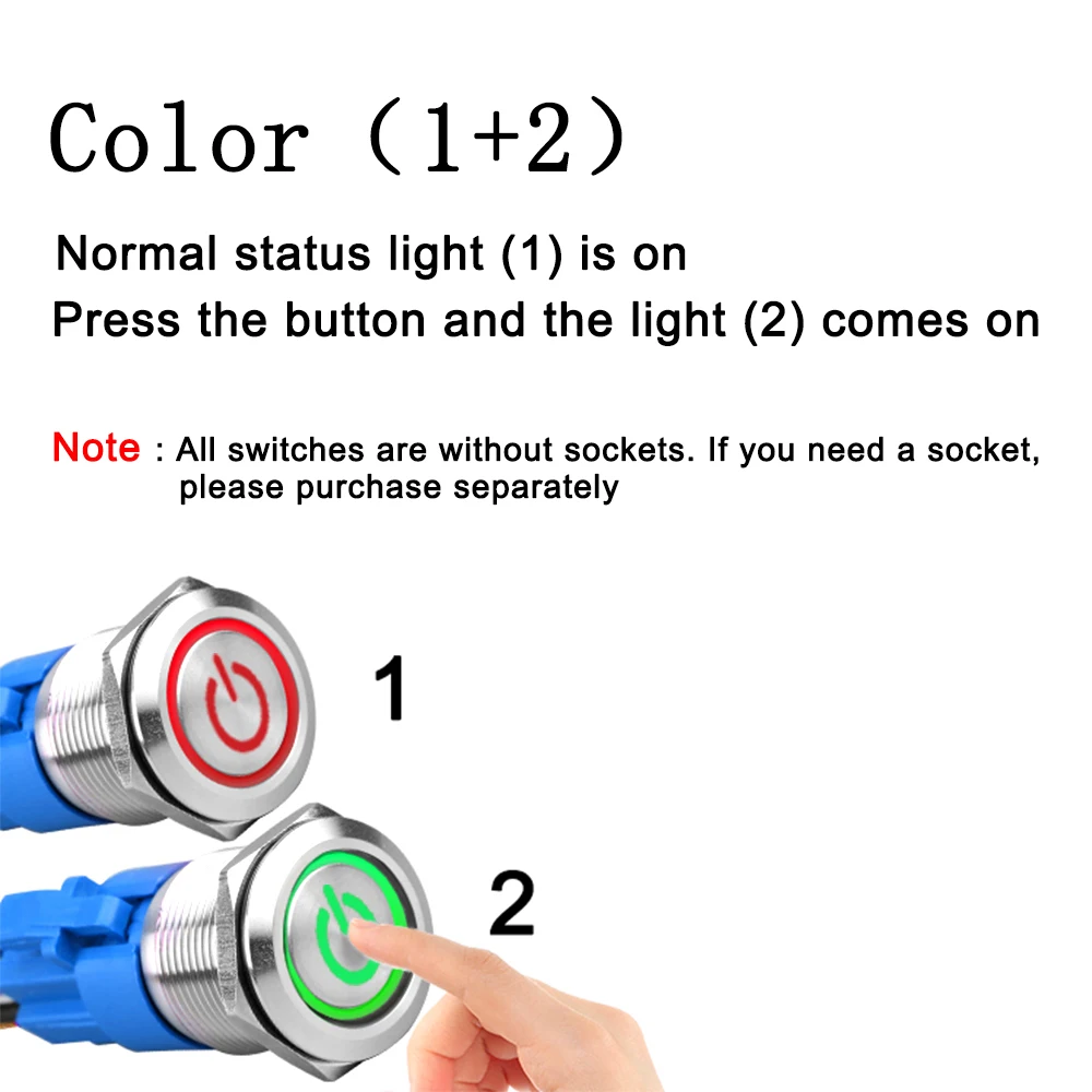 Two-color Power Logo 19mm 22mm Customize Metal Push Button Switch With Waterproof Lamp Car ON OFF Momentary Latching 12V 220V