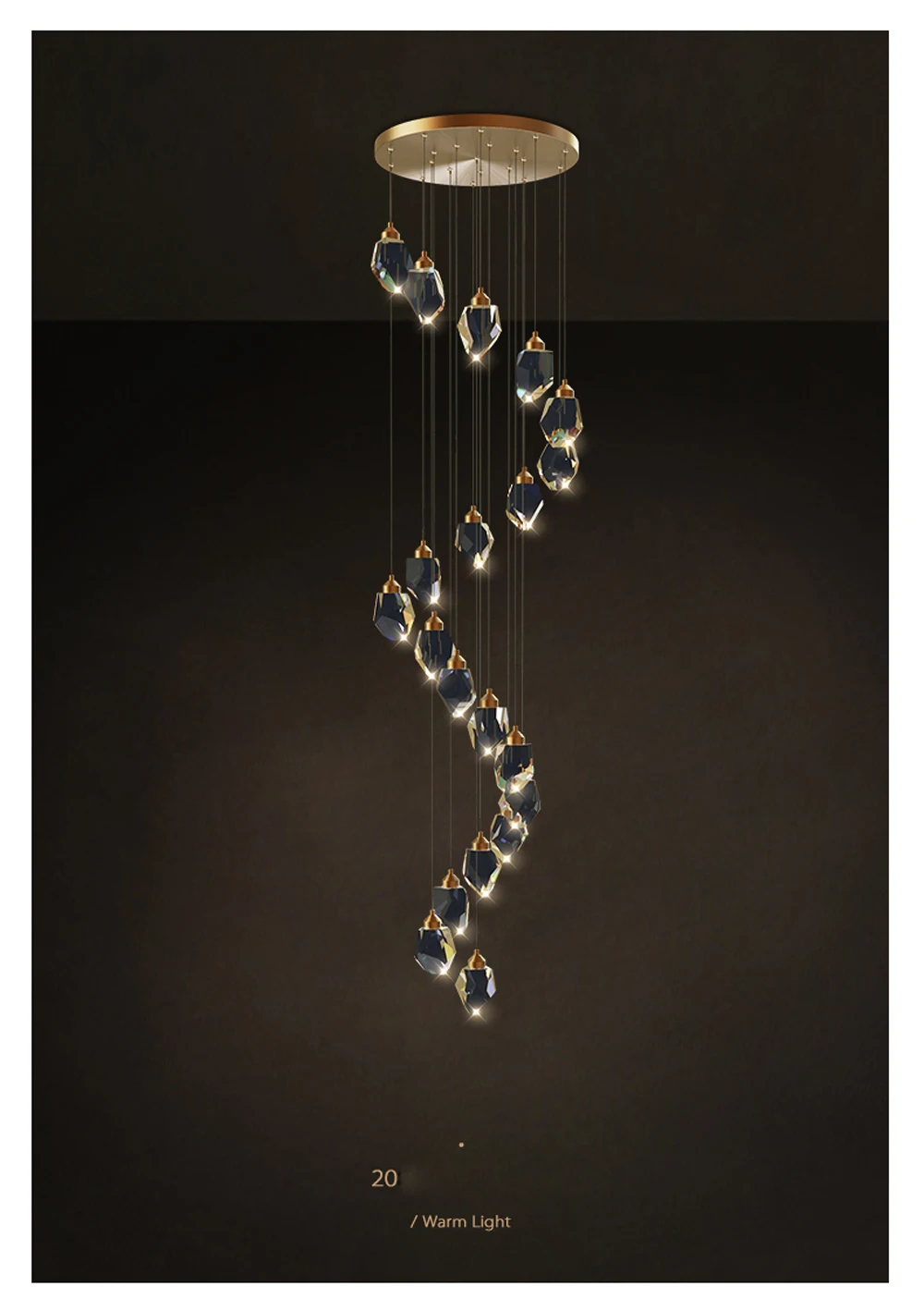 LED Copper Crystal Stone Golden Pendant Lamp Light