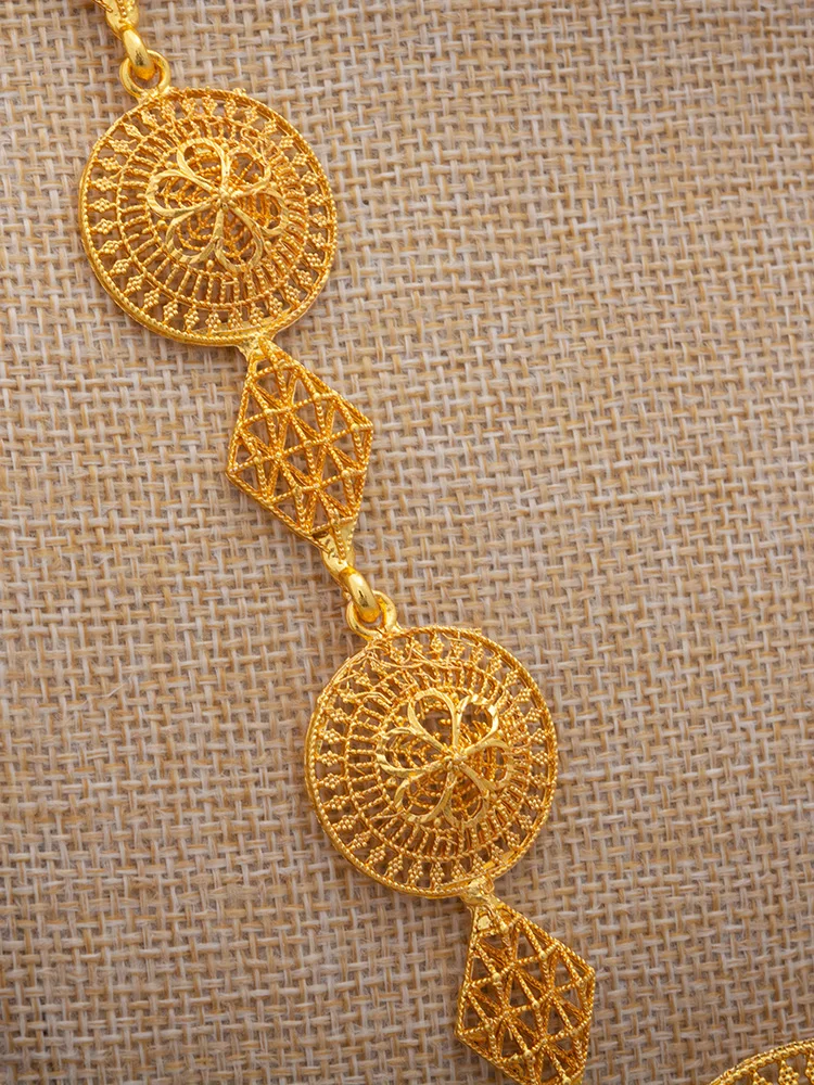Annayoyo Gold Color Jewelry sets for Women Dubai Bangles African Chain Necklace Earrings  Sets