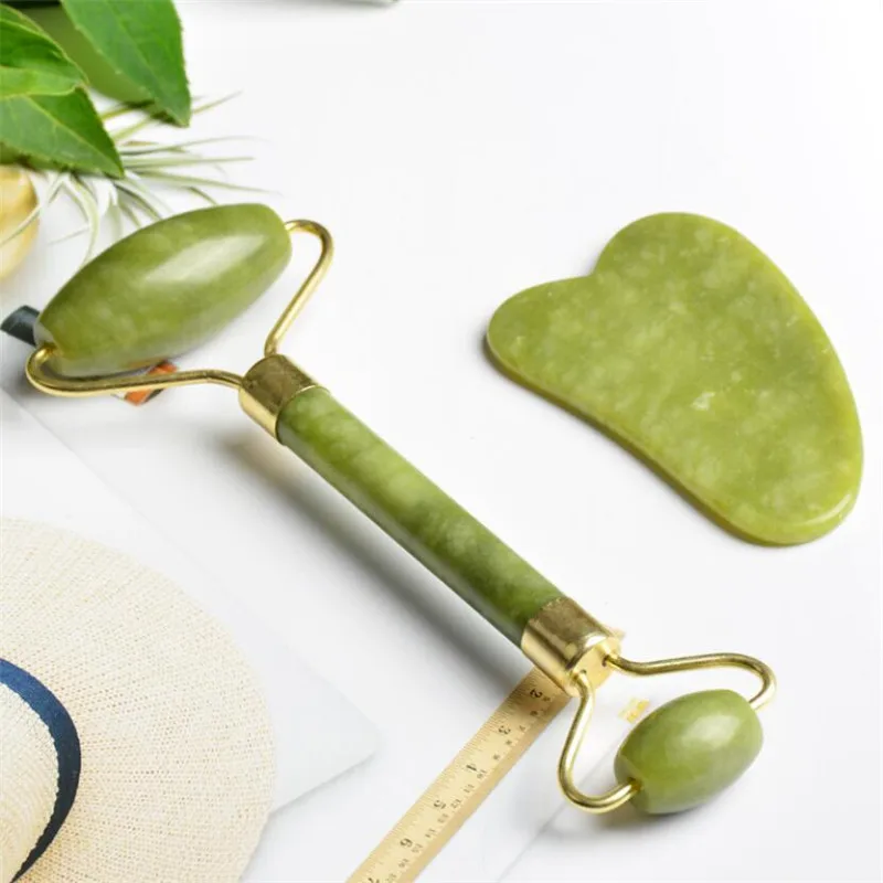 2PCS Natural Massager For Face Gouache Scraper Face Massager Jade Roller Guasha Scraper For Face Microniddle Roller Face Gua Sha