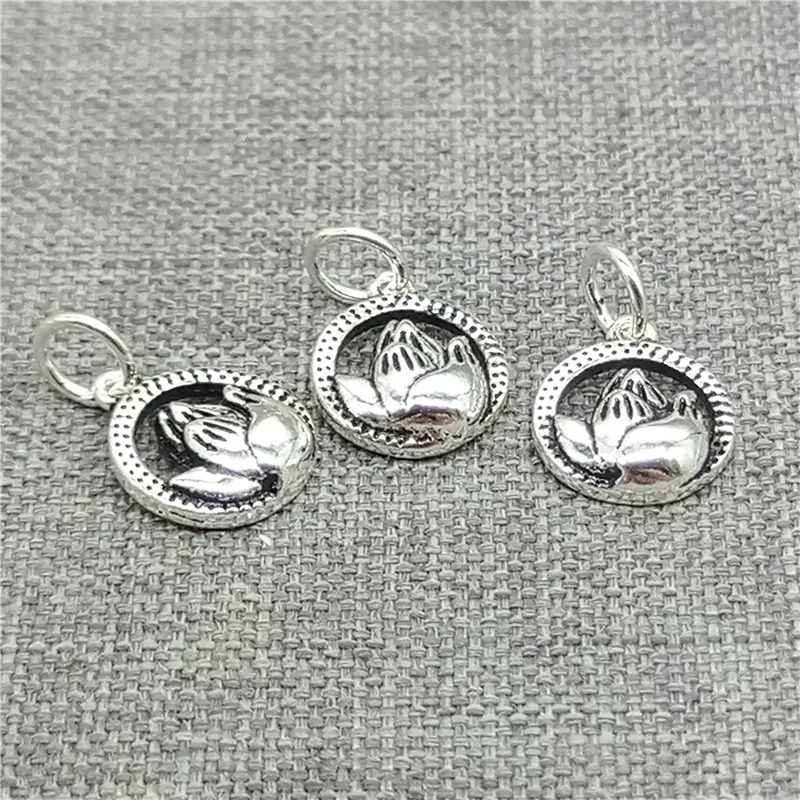 

10 Pieces 925 Sterling Silver Lotus Circle Charms for Bracelet Necklace