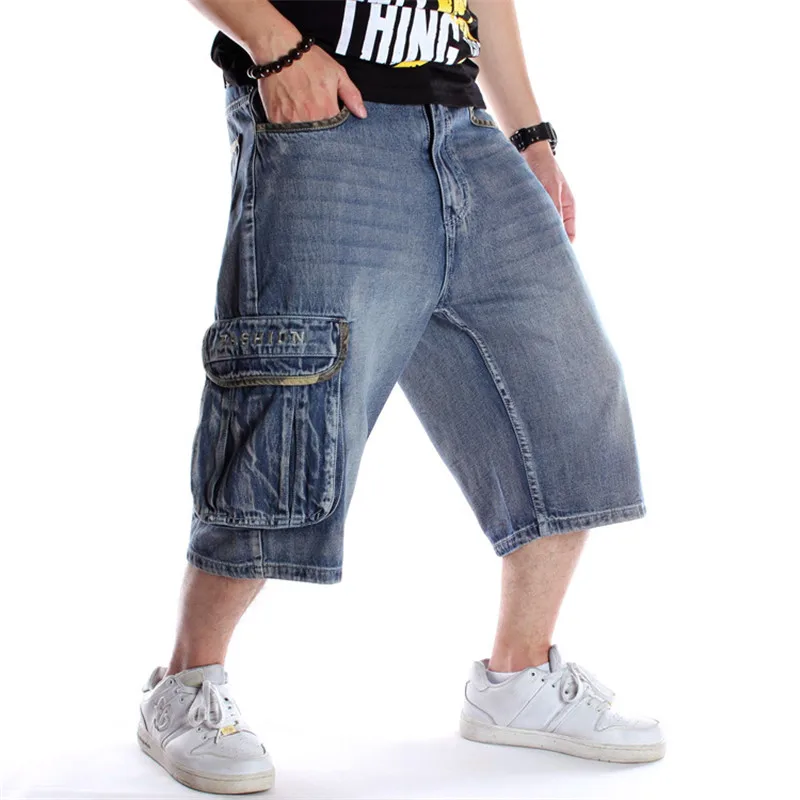 

2021 New Mens Casual Jeans Short Hip Hop Men Multi Packet Skateboard Denim Cargo Short Streetwear For Man Plus Size 30-44