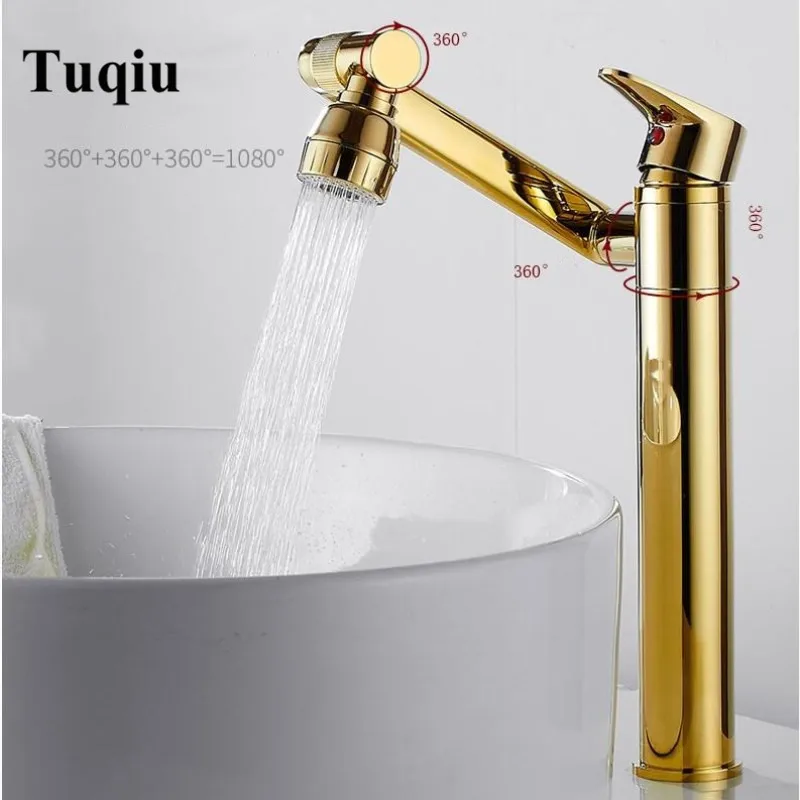 

Vidric Bathroom Basin Faucet Chrome Brass Basin Mixer Tap 1080 degree Swivel Basin Sink Faucets Gold Hot and Cold Crane