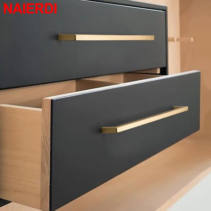 NAIERDI Black Cabinet Handles Zinc Alloy Square Closet Drawer Cupboard Pulls Gold Bathroom Door Knobs Furniture Kitchen Handle