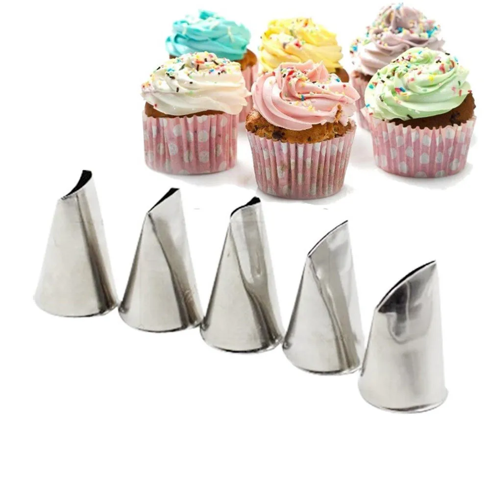 5 pcs Rose Petal Metal Cream Tips Cake Decorating Tools Steel Icing Piping Nozzles Cake Cream Decorating Cupcake Pastry Tool