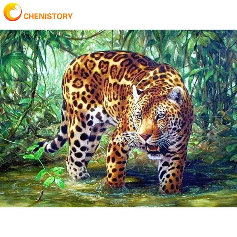 CHENISTORY Framed Leopard Sleep On Tree Animal Painting By Numbers For Adults Acrylic Pigment Canvas Paint Kit Diy Gift Bedroom