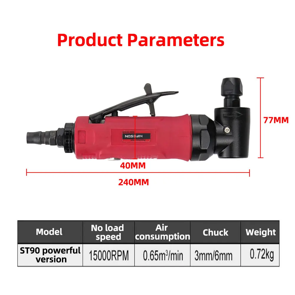 HIFESON Power Industrial Grade Pneumatic Carving Grinding Machine 90° Air Grinding Machine Tire Repair Polishing  3mm6mm Chuck