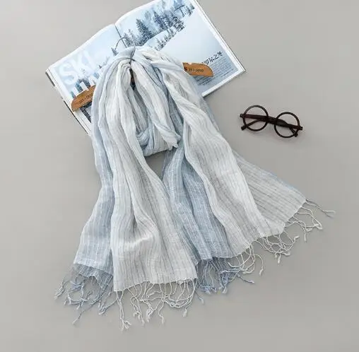 2021 New Japanese 100% Linen Scarf Fashion Striped Cotton Linen Shawl Summer Beach Sunscreen Scarves 70x170cm