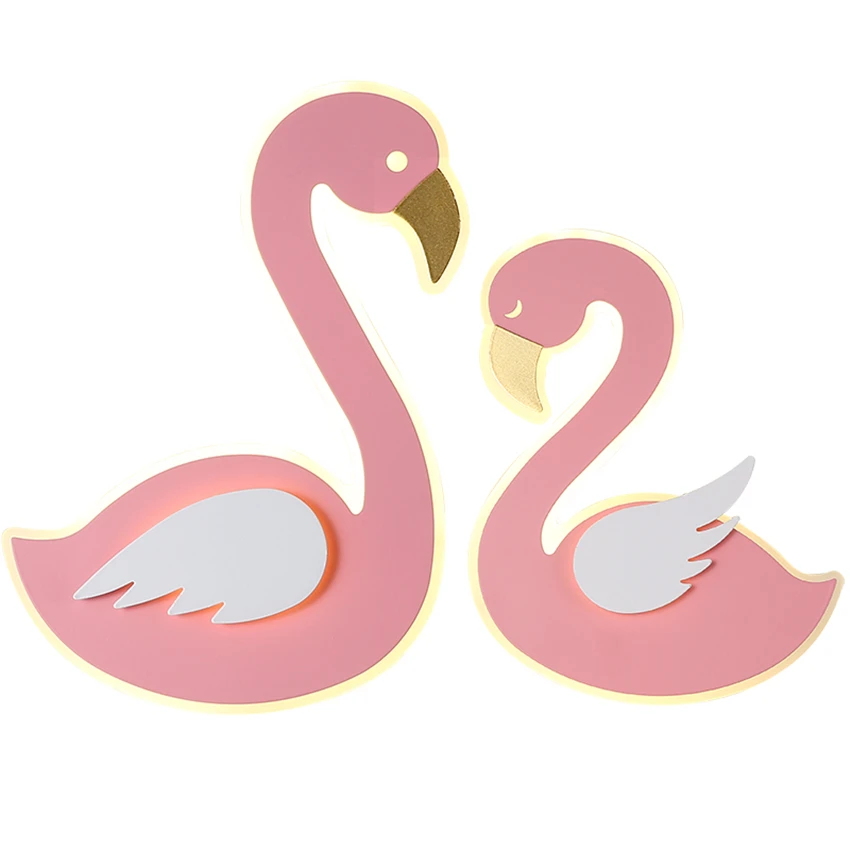 

Cartoon pink flamingo wall lamps children's bedroom princess LED bedside study wall lights fixtures decor swan shape lighting