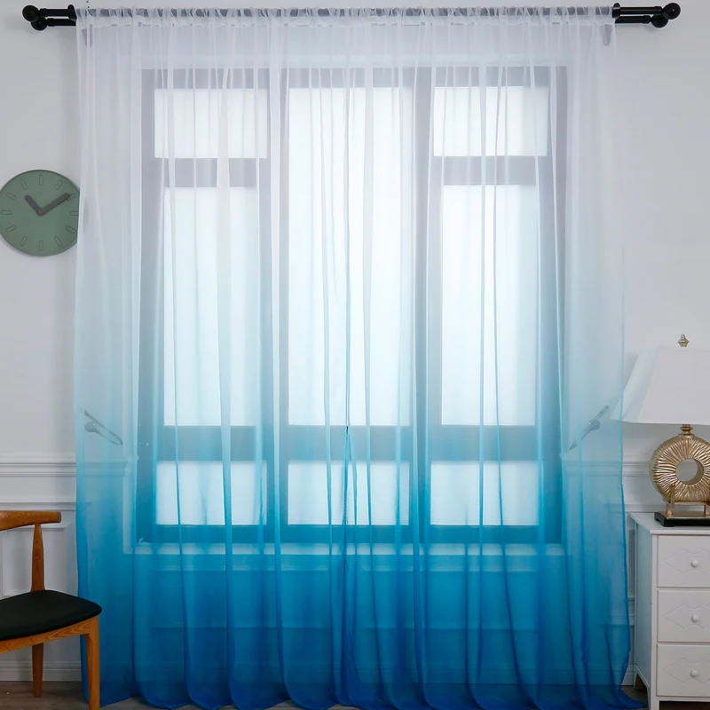 Modern Blue Gradient color Curtain  Sheer Curtains for Living Room Bedroom Tulle Decorative Kitchen Hotel home at Window Panels