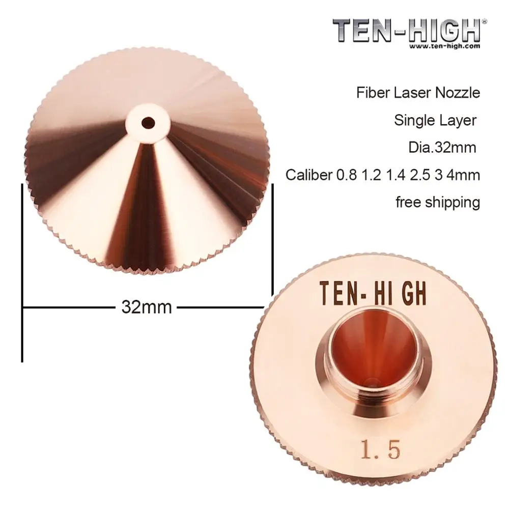 

TEN-HIGH CNC Laser Nozzle Single Double Layer chrome-plating 32mm Caliber 0.8 1.2 1.4 2.5 3 4mm for Laser Cutting free shipping