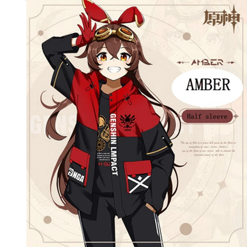 

Anime 2023 New Style Genshin Impact AMBER Fashion Cardigan Five-point Sleeve Jacket Long-sleeved Bottoming Hoodie