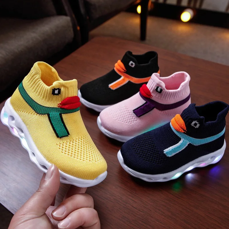 LED Breathable Baby Girls & Boys Duck Shoes Air Mesh Children & Toddler Shoes Fashion Little Kids Sneakers Size 21-30