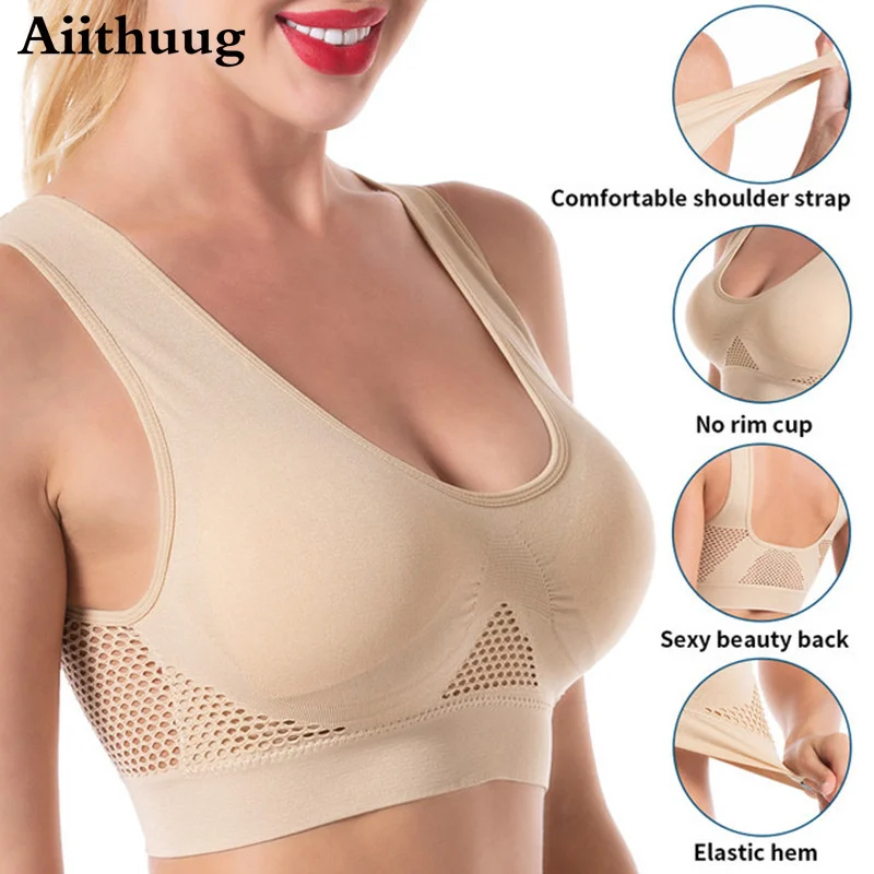 Aiithuug 6XL Racerback Sports Bra for Women - Comfortable Sleep Bra Seamless Workout Yoga Bra Plus Size Breathable Mesh Workout