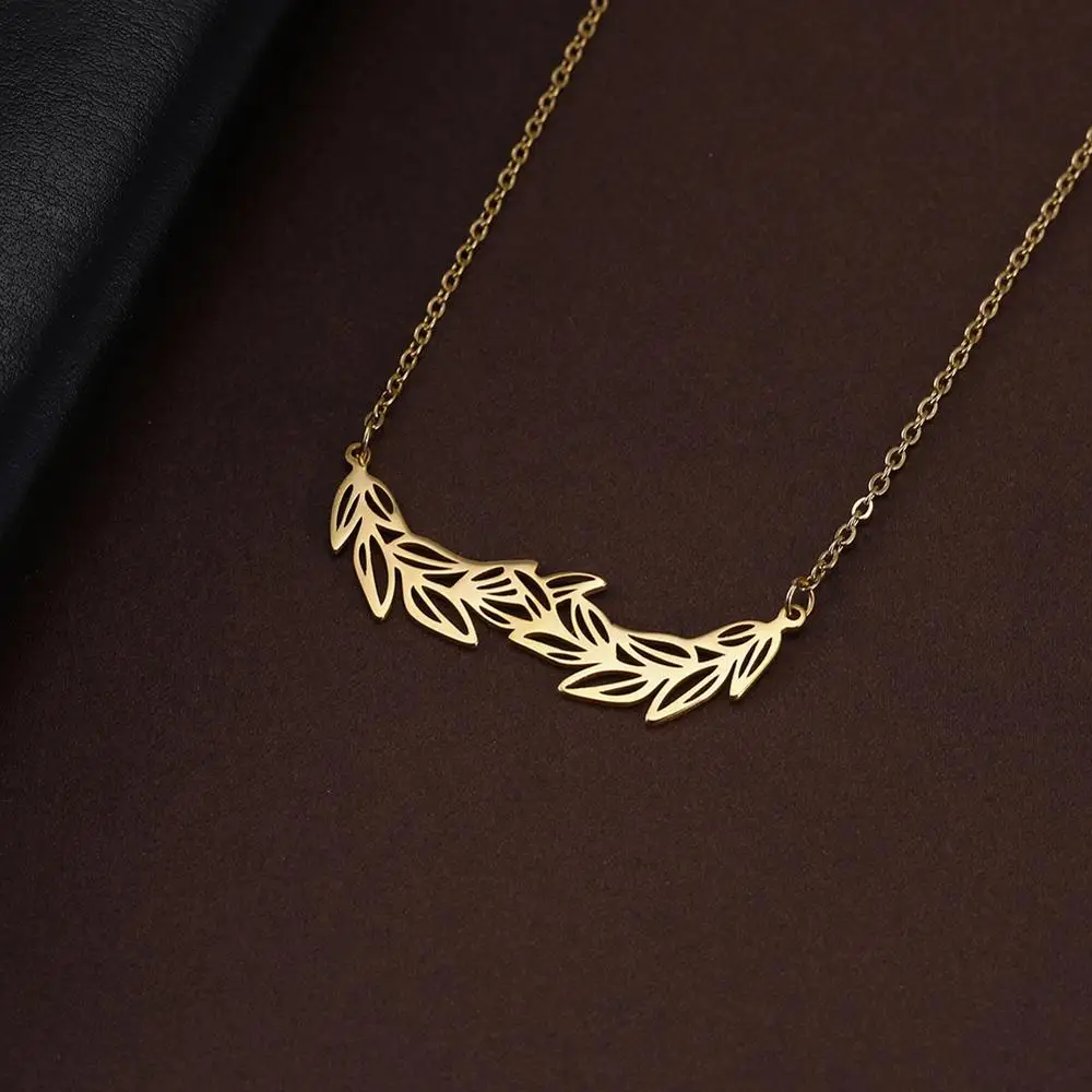 Skyrim Olive Branch Peace Leaf Golden Stainless Steel Necklace Women  Statement Chain Choker Necklaces Jewelry Female Girl Gift