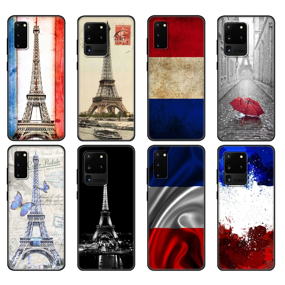 Black tpu Case For Samsung galaxy S20 /S20 PLUS/S20 ultra/S20+ /S20FE back cover France Flag Paris Eiffel Tower