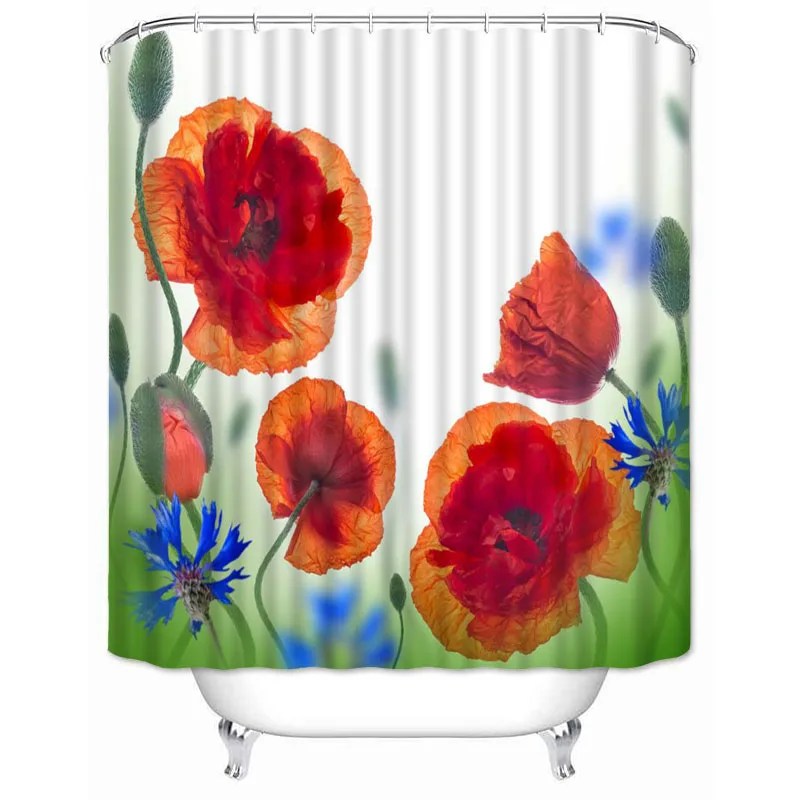 Musife Custom High Quality Poppies Flower Shower Curtain Waterproof Bathroom Polyester Fabric Bathroom Curtain