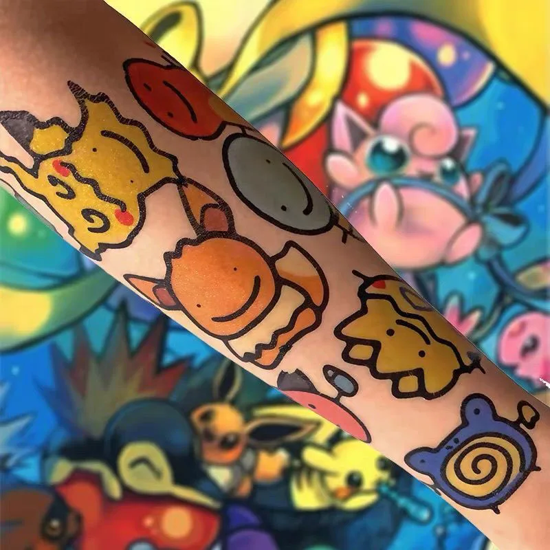 Anime Pokemon Tattoo Stickers Waterproof Cartoon Cute TAKARA TOMY Kawaii Pikachu Sticker Kids Girl Children Boy Birthday Gift