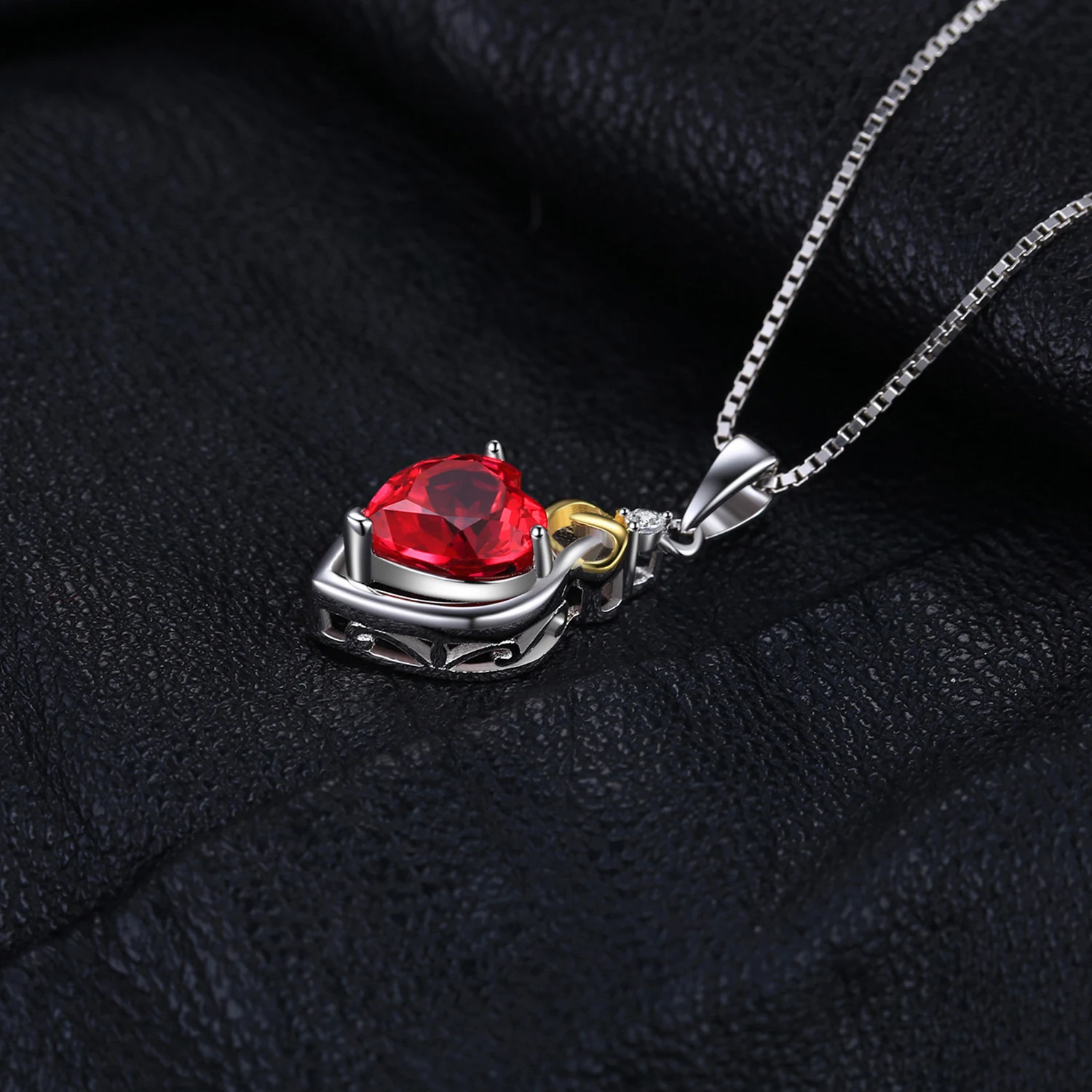 JewelryPalace Heart Knot Created Red Ruby 925 Sterling Silver Pendant Necklace for Women Gold Gemstone Choker Without Chain