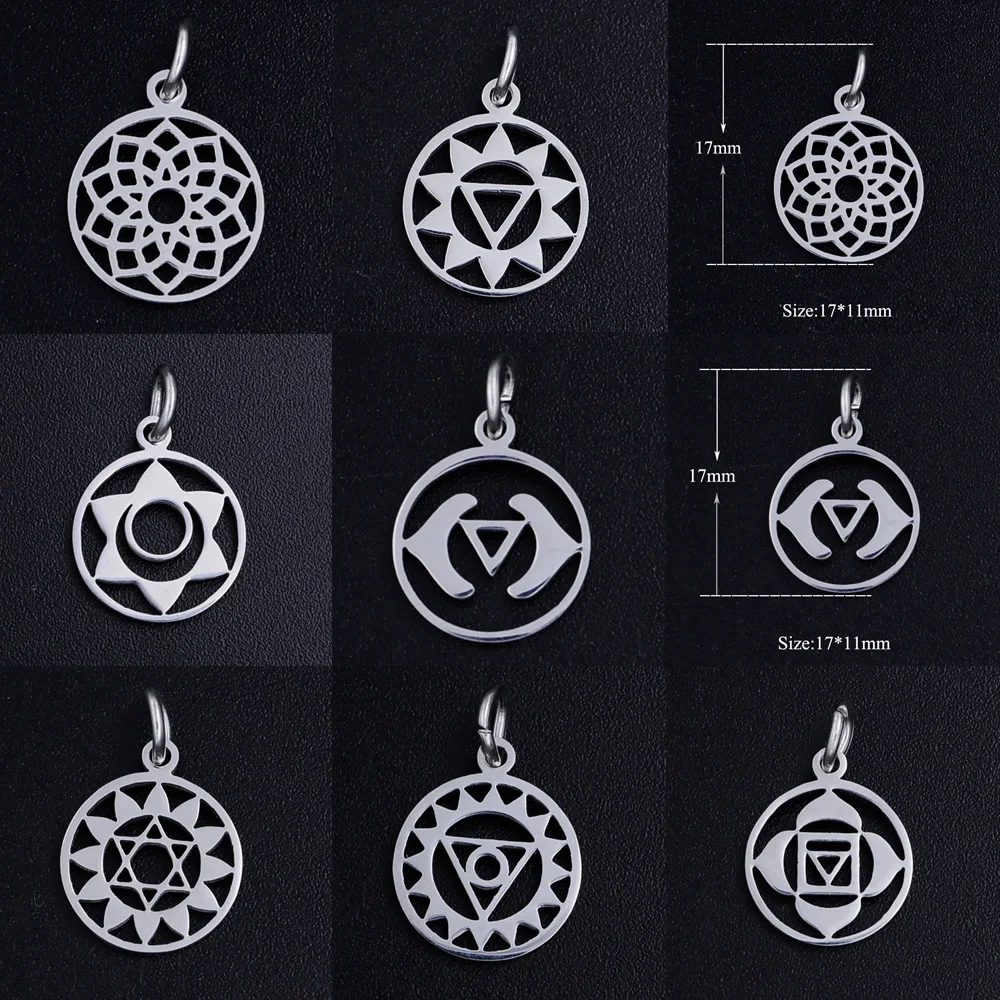 5pcs/lot 7 Chakra Yoga Stainless Steel Jewelry Pendant DIY Charms Wholesale Never Tarnish Factory Store Jewellery Supplies