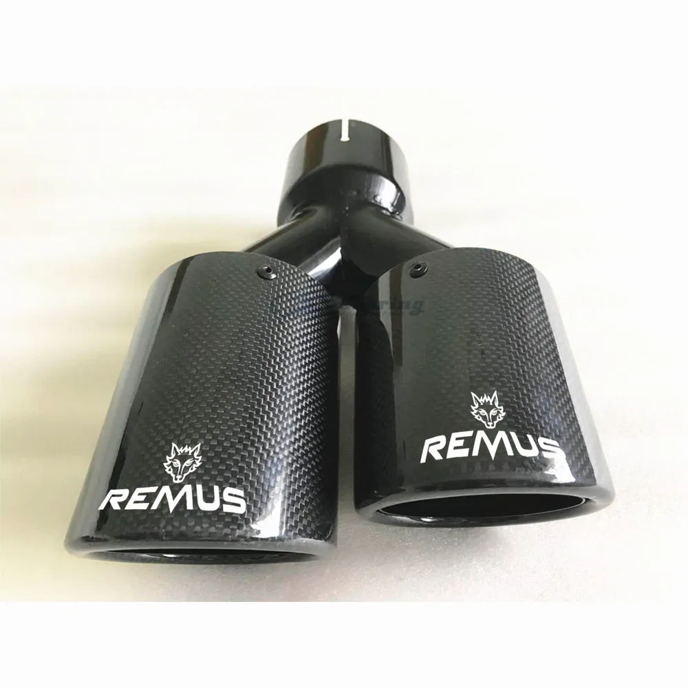 REMUS 1PC Car Modification Universal Dual Glossy black Automobile Exhaust pipe MUFFLER  pipe  carbon fiber exhaust tip universal