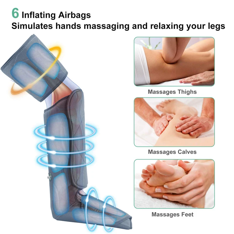New Air Pressure Leg Massager Heated For Foot and Calf Thigh Circulation with Handheld Controller 2 Modes 3 Intensities