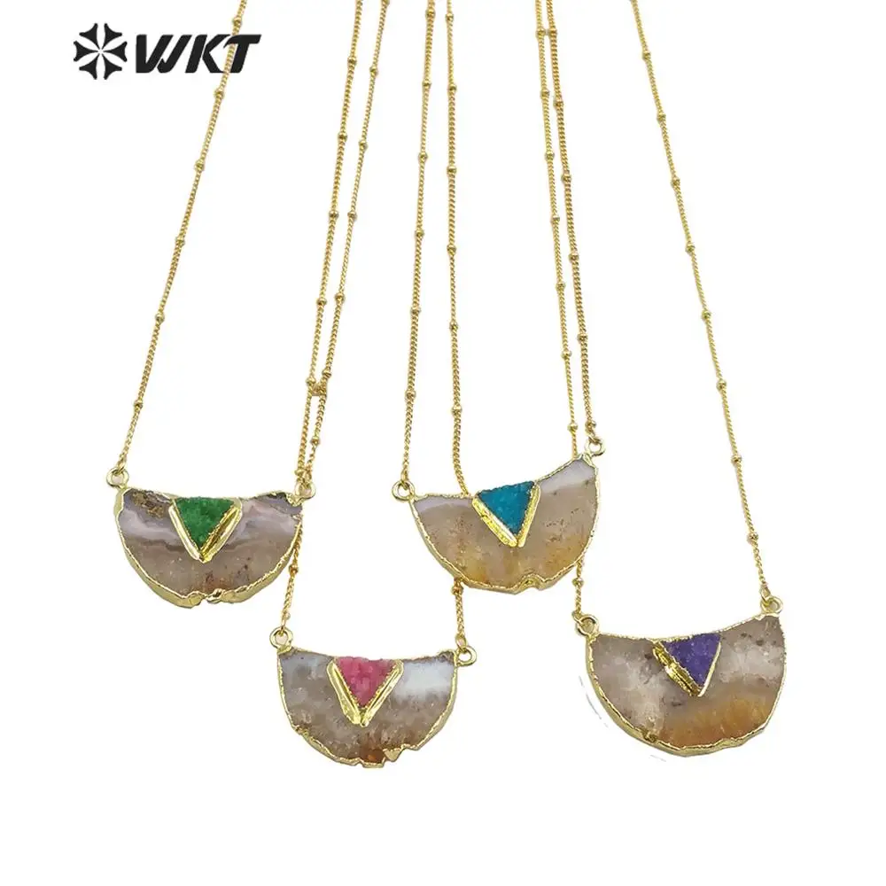 

WT-N1208 WKT Colorful Triangle Stone With Yellow Crystal Necklace Gold Electroplated Fashion Pendant Necklace Gift For Lady