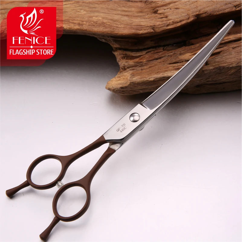 Fenice professional 7 inch left hand use curved pet grooming scissors for dog grooming cutting shears makas tijeras