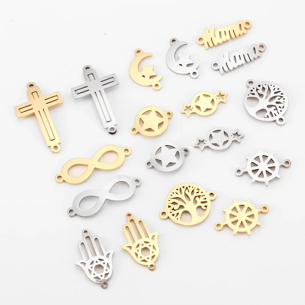 5pcs Stainless Steel Gold Round Life Tree Connectors for Bracelets Accessories DIY Gold Connectors Charms for Jewelry Making