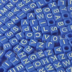26 Alphabet Blue Acrylic Bead White letter Cube Loose Spacer Beads For Jewelry Making Diy Women children Bracelet 6X6MM