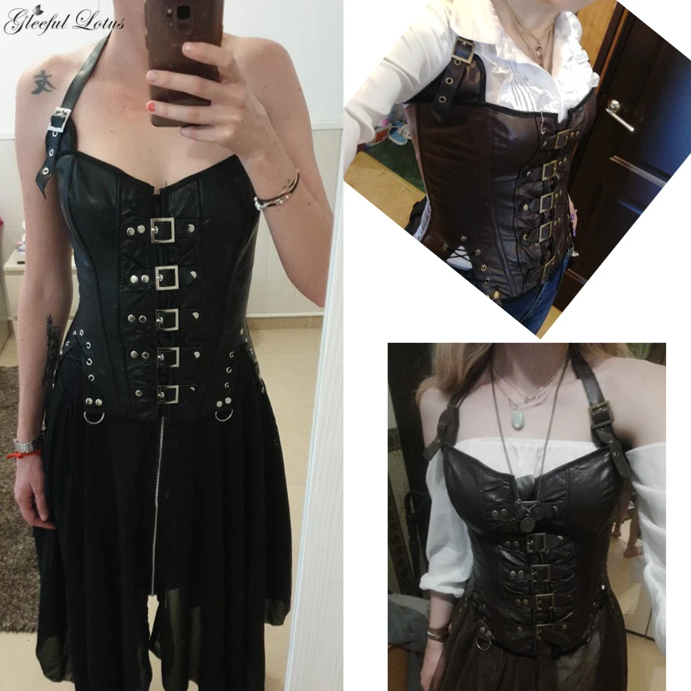 Sexy Steampunk Corset Top Leather Gothic Bustier Overbust Slimming Burlesque Tummy Control Belt Waist Shaper Plus Size 6XL Vest