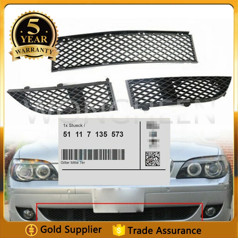 3pcs/set Exterior Front Bumper Lower Center Grille Mesh 51117135573 For BMW 7 Series E65 E66 LCI 2005 2006 2007 2008