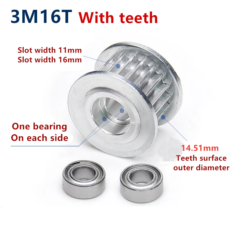 16 Teeth 3M synchronous Pulley Idler Tensioner Wheel Bore 3/4/5mm with Bearing Guide Regulating pulley HTD3M 16teeth 16T