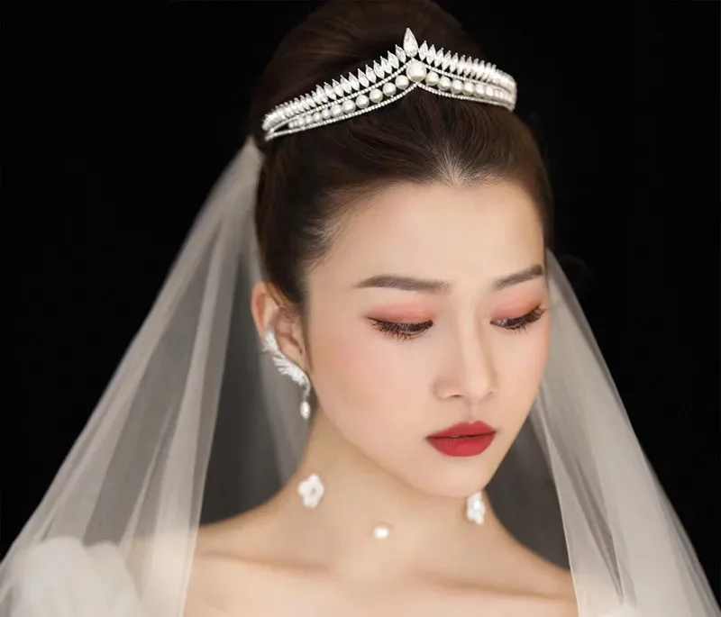 Tiara moderna elegante, acessórios de cabelo com pérolas e cristal para casamento