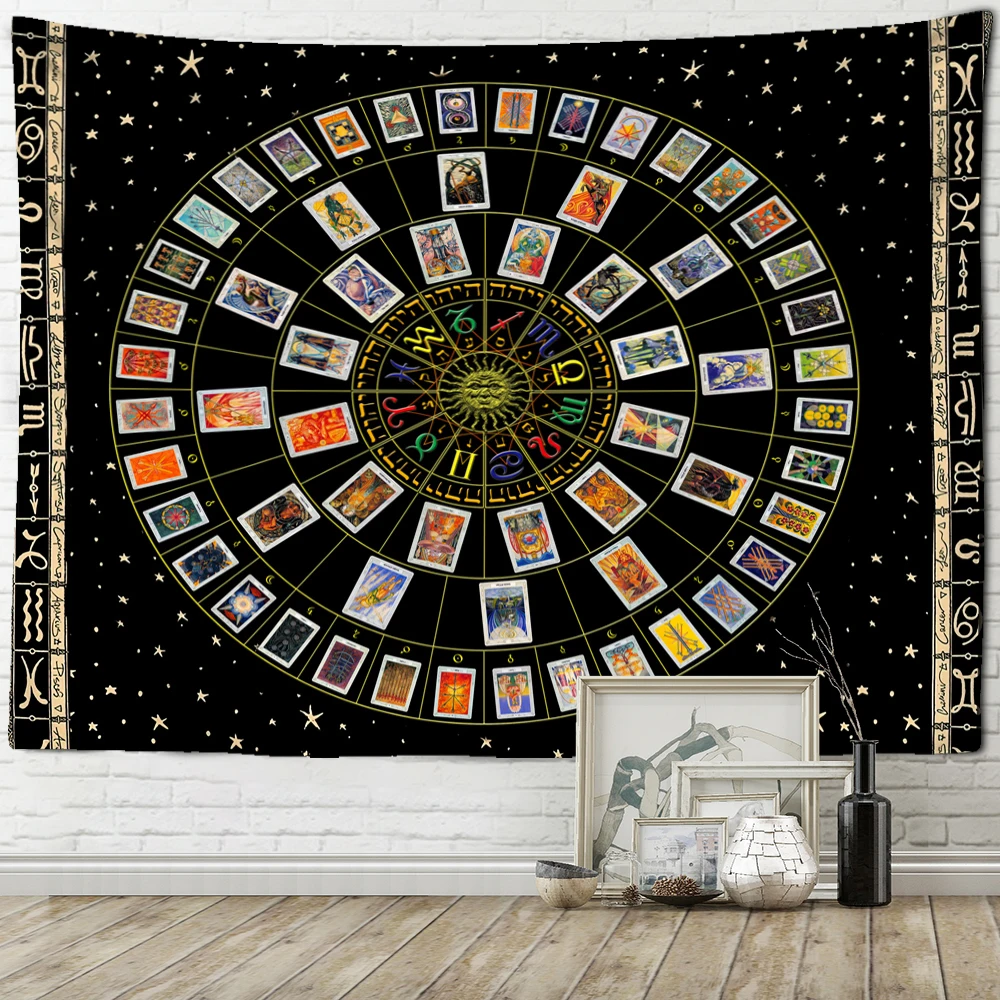 Mandala Tarot Tapestry Zodiac Star Plate Sun and Moon Wall Hanging Hippie Tapiz Aesthetics Artist Home Decor