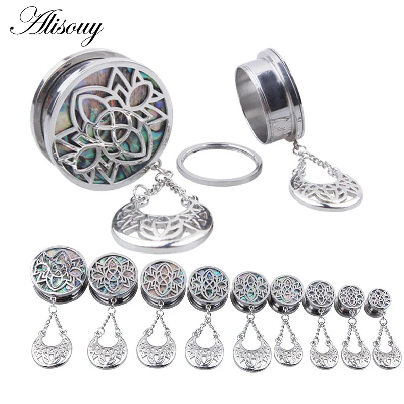 Alisouy 2pcs Flower Net Ear Tunnels Stretching Stainless Steel Earring Gauges Plugs Flared Screw Expander Body Piercing Jewelry image 6