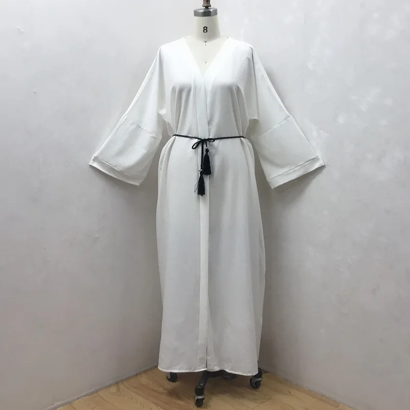 Jubba-vestido de moda musulmana Thobe para mujer, caftán abierto de Color sólido, Dubai, Abaya, Turquía, cárdigan, Túnica islámica para mujer, ropa