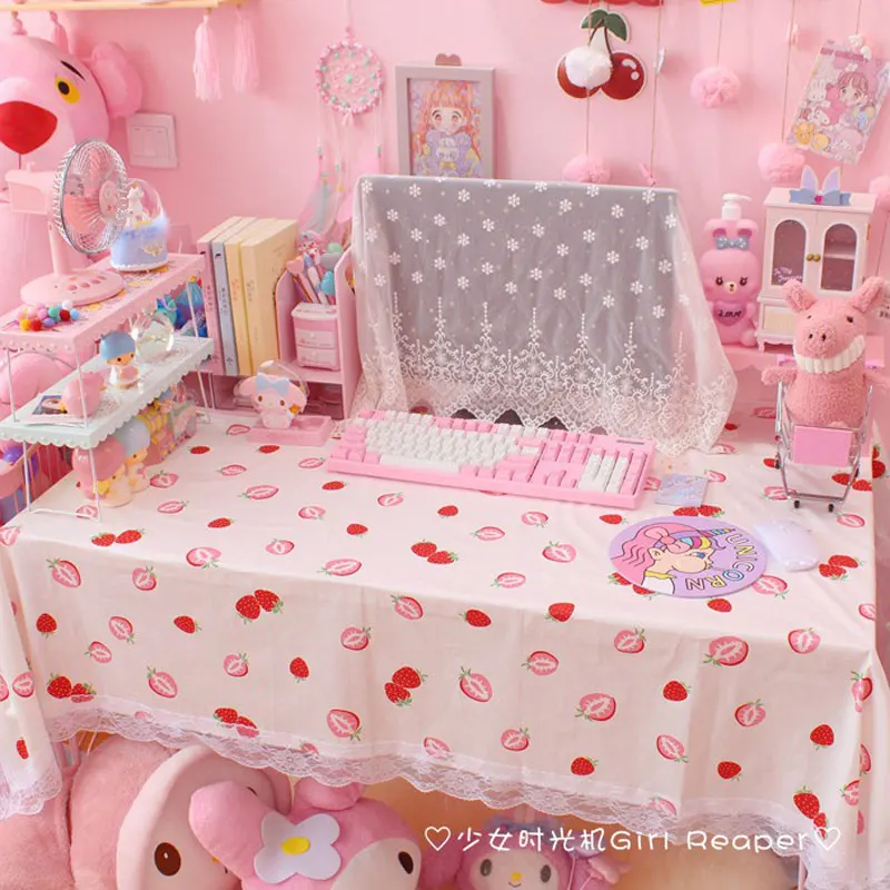 Pink Unicorn Tablecloth Strawberry Table Cloth for Girls Bedroom Christmas Decorations Rectangular Dining Coffee Table Cover