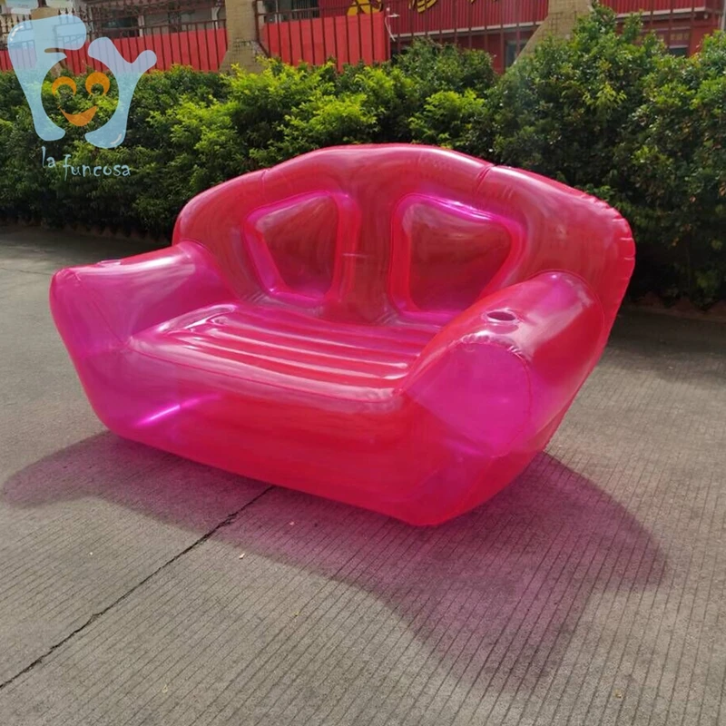 Home OutdoorInflatable Clear Pink Double Person Air Sofa  Bubble Chair Summer Water Beach Party Blow Up Couchs Lounger image 4