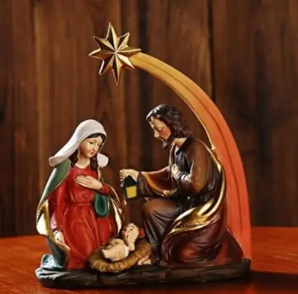 THE CATHOLIC HOLY CRAFTS HOLY FAMILY STEREOSCOPIC ORNAMENT CHRISTIAN SMALL RESIN SCULPTURES JESUS FIGURES