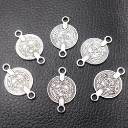 12pcs/ Lot Silver Plated Ancient Coin Double Hole Connector Pendants Bracelet Accessories DIY Charms For Jewelry Crafts Making