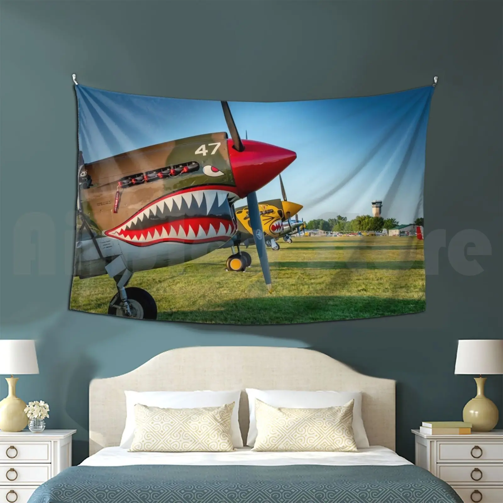 Flying Tiger Tapestry Living Room Bedroom Airplane Plane Travel Wanderlust Explore Cute Fly Inspiration Motivation