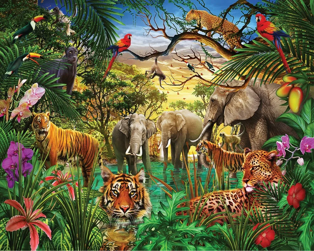 Jmine Div 5D Animal Diamond Painting 5D Zoo Jungle Elephant Lion Zebra Cross Stitch Kits African Animals Art Paint by Diamonds